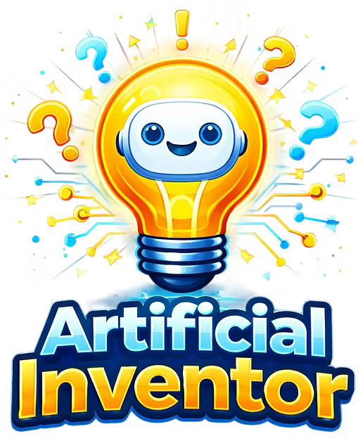The Artificial Inventor Basic mascot — a friendly glowing lightbulb robot character